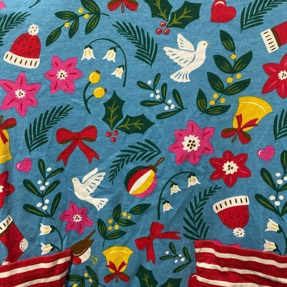 Mini Boden Christmas Pocket Tunic Blue/RedMulti EUC 8-9